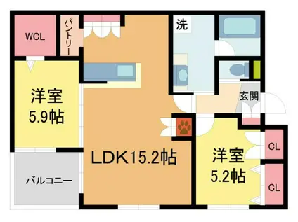 川西市栄根2丁目ヘーベルメゾン(2LDK/2階)の間取り写真