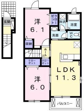 ルン グランデ B(2LDK/2階)の間取り写真