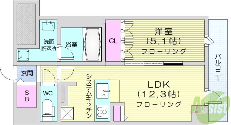 IS二十人町(1LDK/7階)の間取り写真