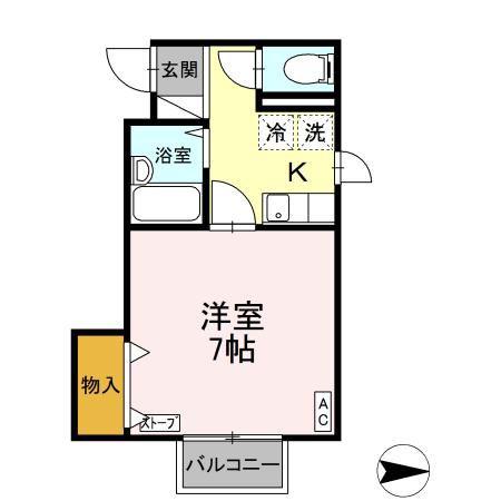 メイユールフジ(1K/1階)の間取り写真