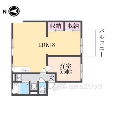 スカイハイツ喜里が丘(1LDK/2階)の間取り写真