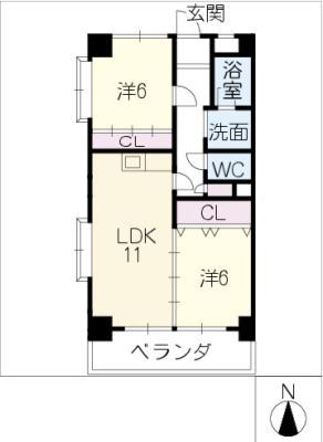 シャインビル(2LDK/5階)の間取り写真
