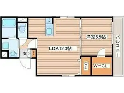 BLESSED LIFE花京院(1LDK/3階)の間取り写真