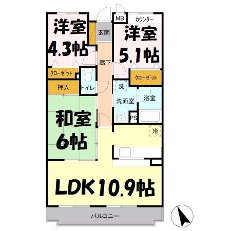 セルリア春日部A(3LDK/4階)の間取り写真