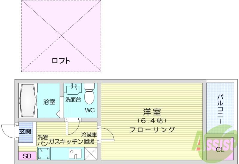 グラビティハイツIN台原(1K/1階)の間取り写真
