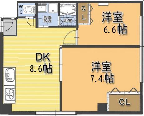 ダイワ高井田ビル(2DK/2階)の間取り写真