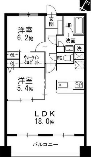 ソシア楠乃木藤が丘(2LDK/2階)の間取り写真
