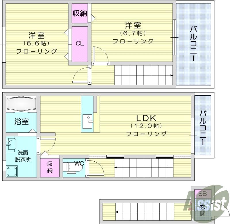 エクシード武隈Ⅱ(2LDK/2階)の間取り写真