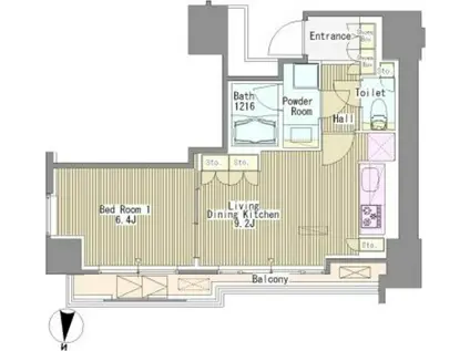 WHITETOWERHAMAMATSUCHO(1LDK/15階)の間取り写真