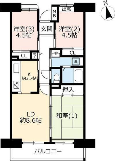 URコンフォール藤沢(3DK/12階)の間取り写真