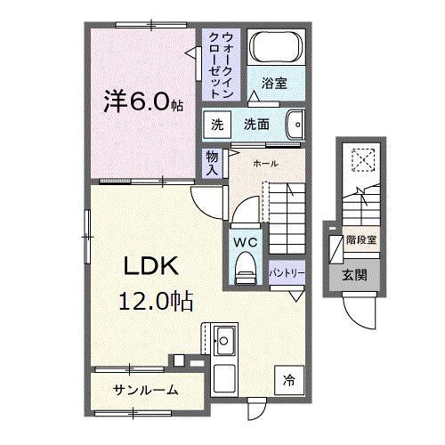 シャンテ カノンB(1LDK/2階)の間取り写真
