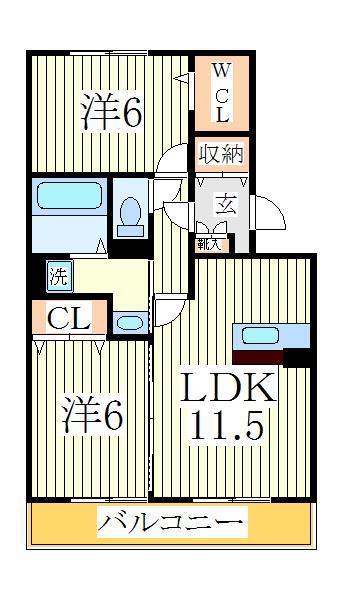 グランドソレイユA棟(2LDK/3階)の間取り写真