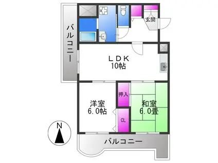 グランボア(2LDK/5階)の間取り写真