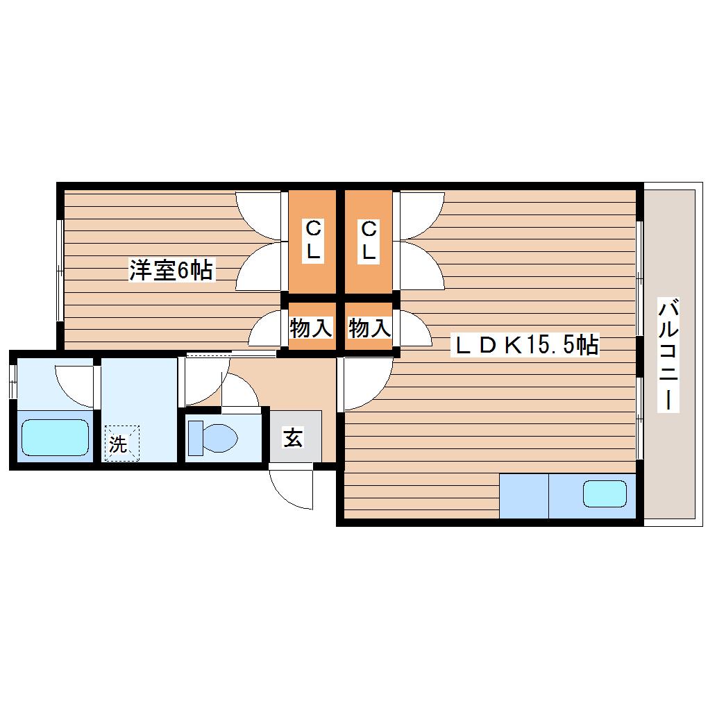 サニープラザ銀杏町(1LDK/4階)の間取り写真