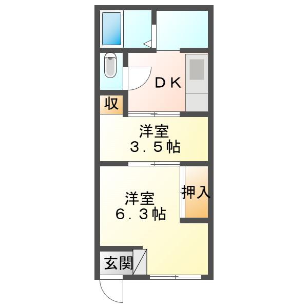 月見荘(2DK/2階)の間取り写真