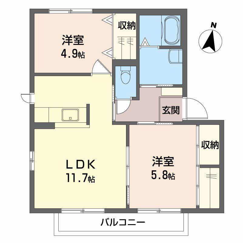 シャーメゾンふじI棟(2LDK/1階)の間取り写真