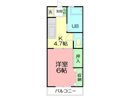 ドミール五番館(1K/2階)の間取り写真