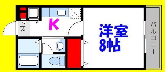 マンション風香(1K/2階)の間取り写真