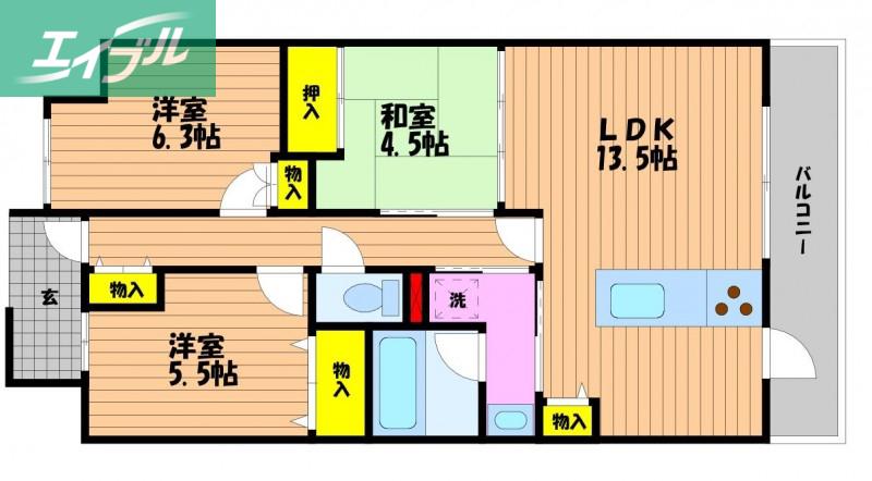 アルファステイツ野田II(3LDK/11階)の間取り写真