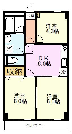 ローヤル国立マンション(3DK/1階)の間取り写真