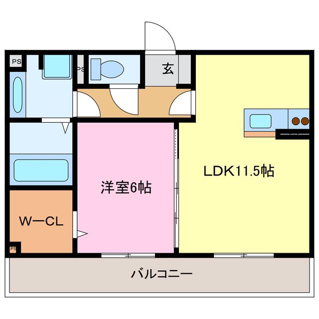 ガーネット(1LDK/1階)の間取り写真