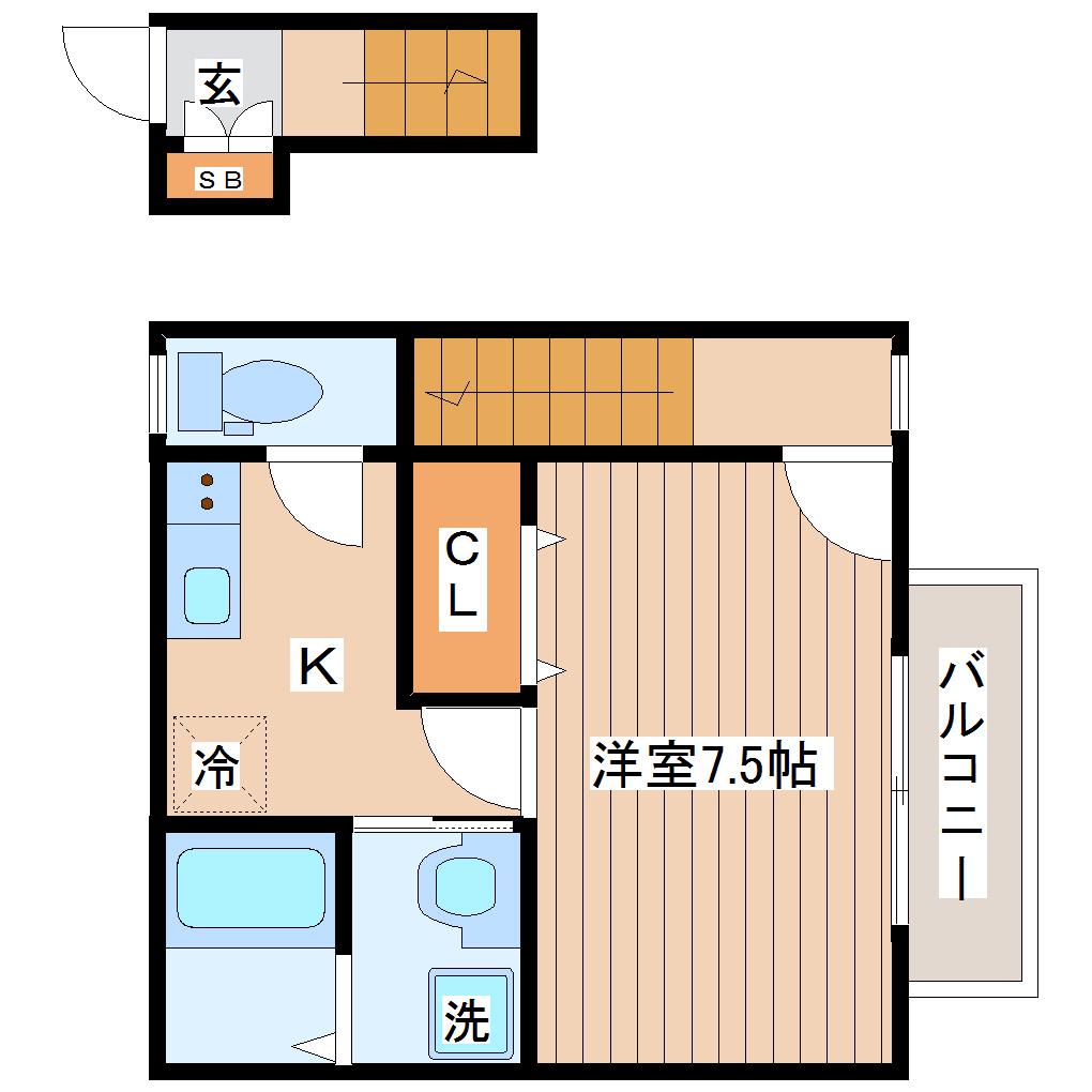 アスコット荒井東B(1K/2階)の間取り写真