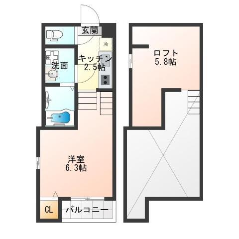 ハーモニーテラス墨江II(1K/2階)の間取り写真