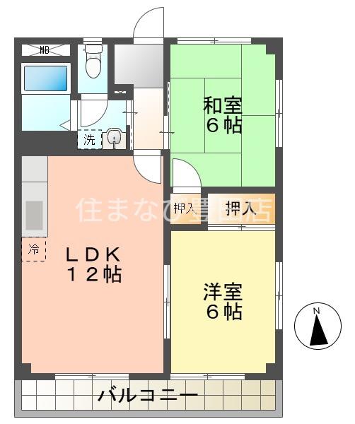 エスポア三好(2LDK/3階)の間取り写真