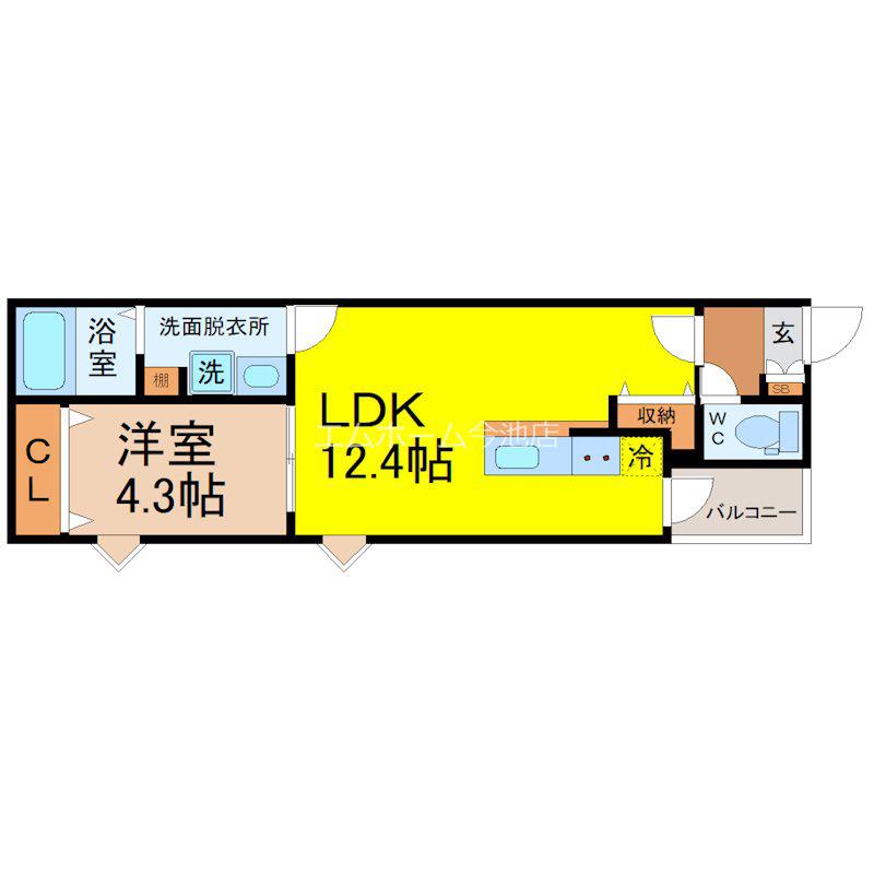 BC生駒C(1LDK/2階)の間取り写真