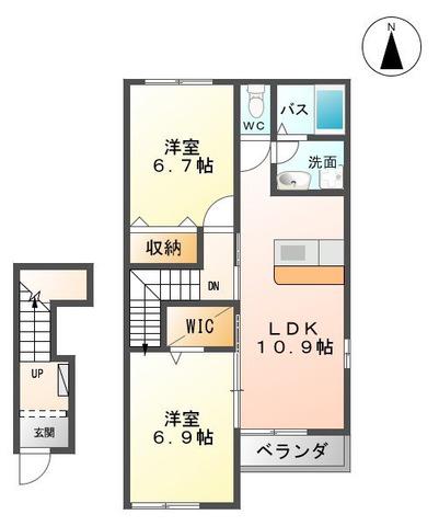 シルフィード(2LDK/2階)の間取り写真