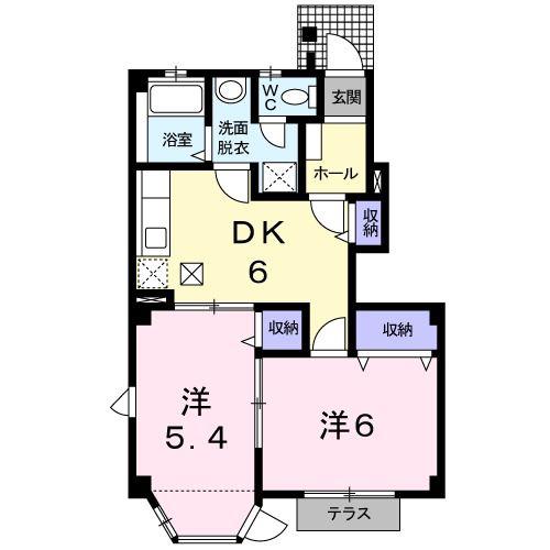 サンライズ・ヒル(2DK/1階)の間取り写真