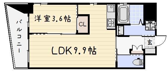 MGA城内(1LDK/4階)の間取り写真