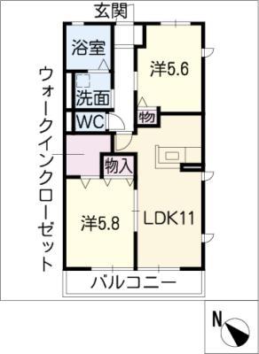 MILKY SMILEII(2LDK/2階)の間取り写真