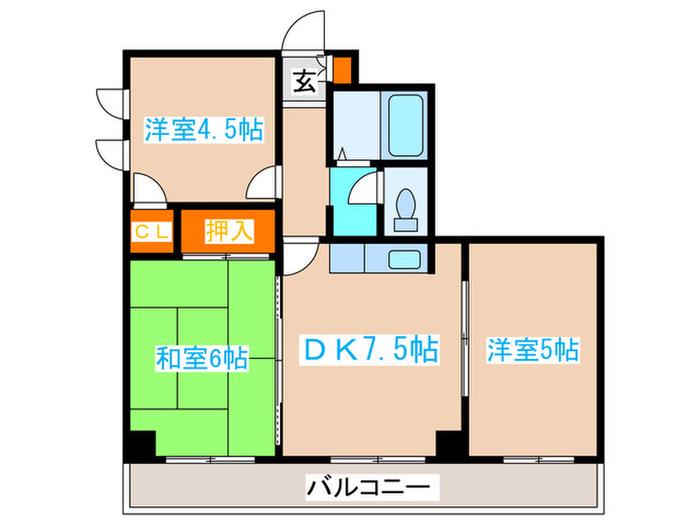 ロイヤル宮の森(3DK/3階)の間取り写真