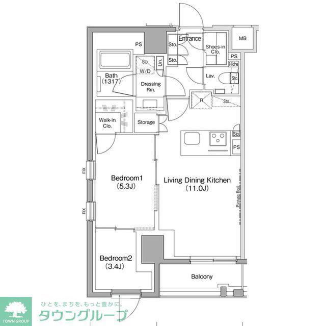 ザ・パークハビオ新高円寺(2LDK/3階)の間取り写真