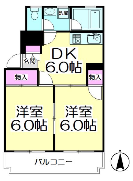 メゾンタナカIIA棟(2DK/1階)の間取り写真