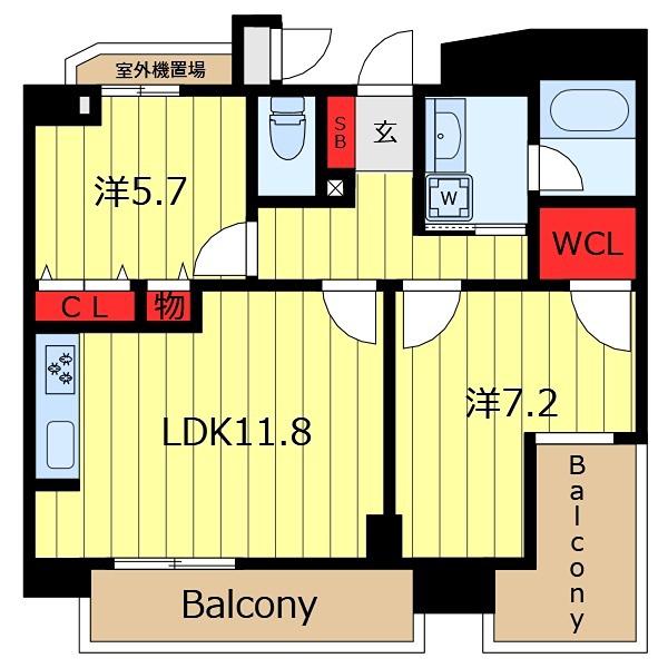プリムローズ根岸ビーフォート(2LDK/11階)の間取り写真
