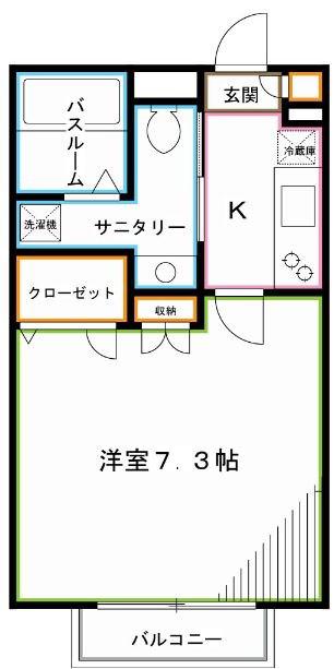 カーサ・ブルーノ(1K/2階)の間取り写真