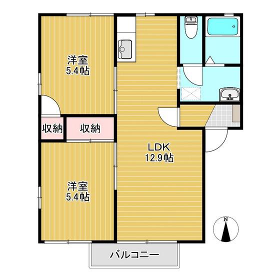 ヤマトハイツIIA(2LDK/2階)の間取り写真