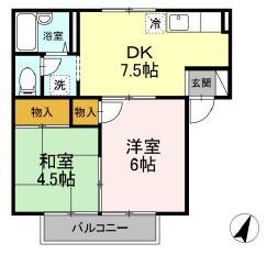 プレジール石部C棟(2DK/2階)の間取り写真