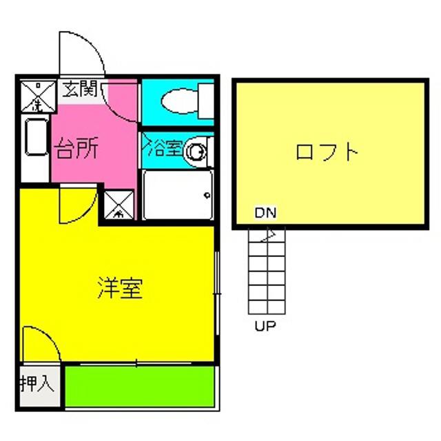 キャニオン オーク竹下(1K/2階)の間取り写真