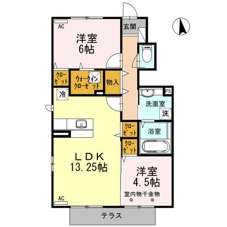 ルミエールドエスポワールⅡ(2LDK/1階)の間取り写真