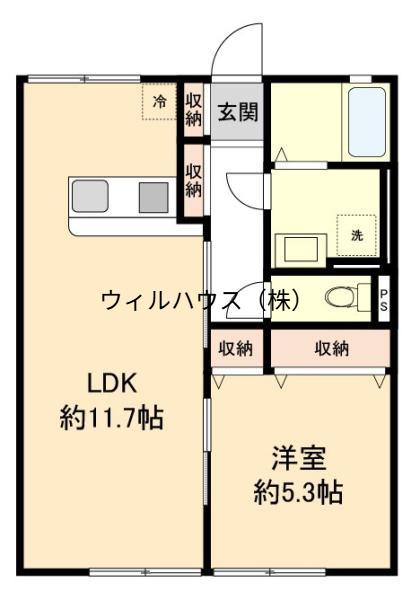 レトア泉1(1LDK/1階)の間取り写真