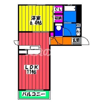 アウロラD(1LDK/2階)の間取り写真