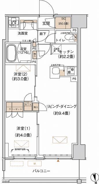 プライムネクサス大森北(2LDK/6階)の間取り写真