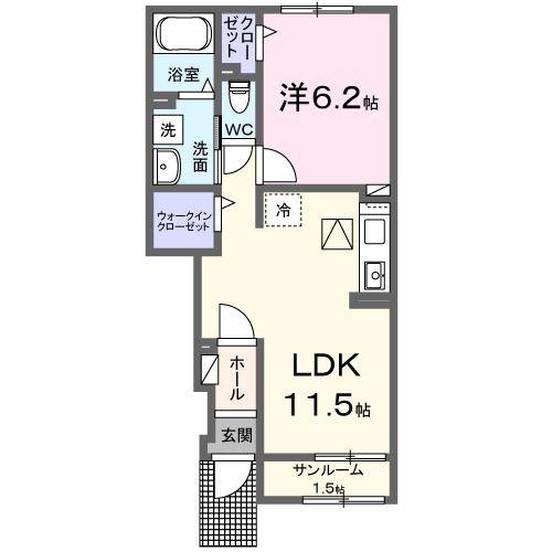 メゾンソレイユV(1LDK/1階)の間取り写真