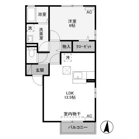 ボナール B(1LDK/1階)の間取り写真