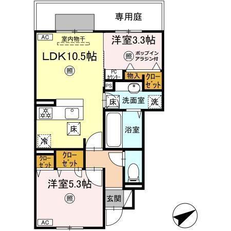 タウンコートカレラV(2LDK/1階)の間取り写真