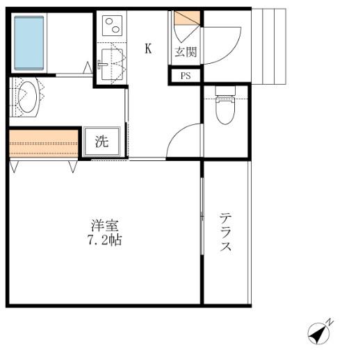 ベルビュー立川(1K/1階)の間取り写真