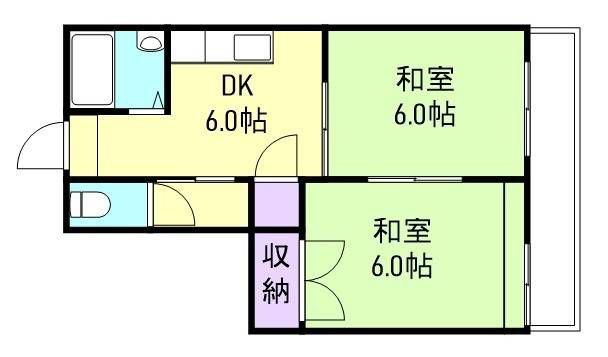 パレス小松原(2DK/2階)の間取り写真